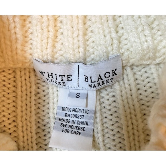 WHBM Ivory Cable Knit Fisherman Sweater Vest Full Zip Small Layering Apres Ski - Picture 6 of 11